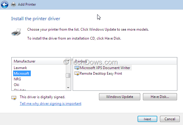 Install Microsoft Xps Printer